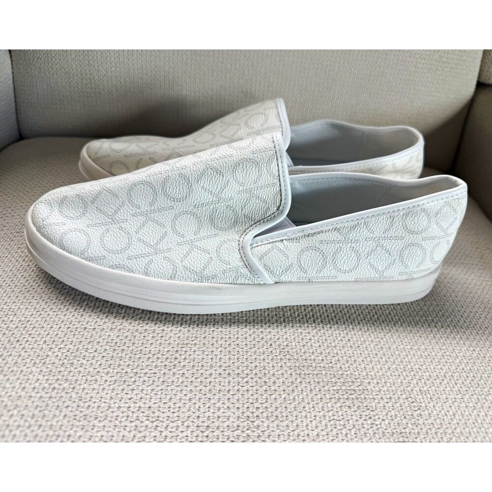 Calvin Klein Women’s White Logo Canvas Slip-On Flats Round Toe US 10 M
